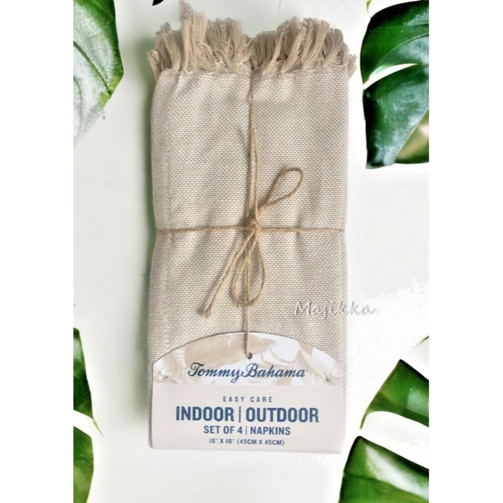 Tommy Bahama Fabric Napkins Set of 4 Beige Fringe Summer Indoor Outdoor